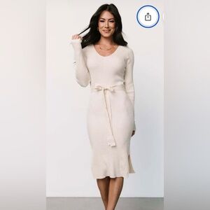 Boohoo Cream Long Sleeve Knit Dress